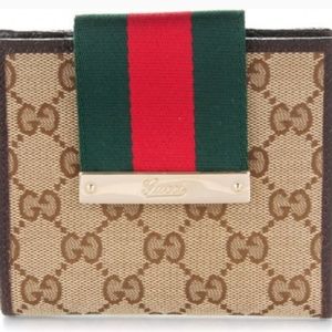 Authentic Gucci Monogram Web French Flap Wallet